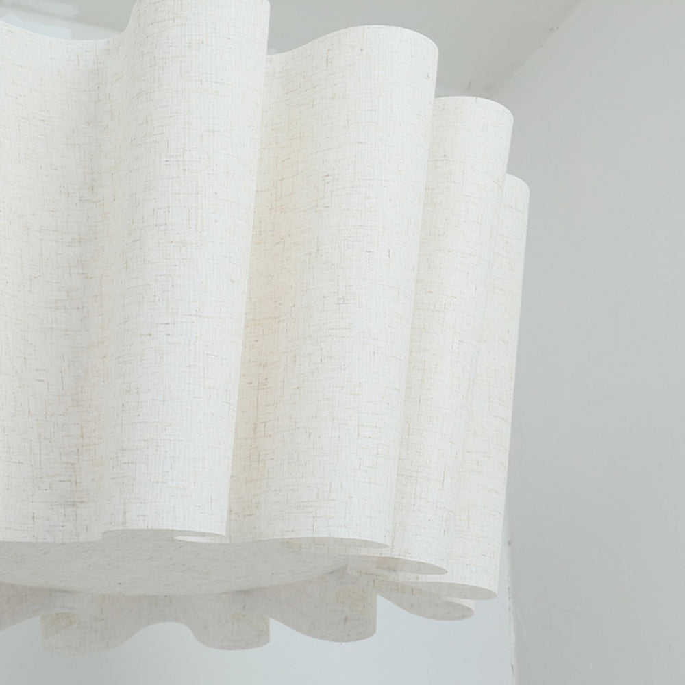 Modern Wavy Linen Drum Pendant Light - Nordic Ruffled Fabric Chandelier