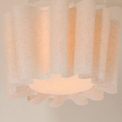 Modern Wavy Linen Drum Pendant Light - Nordic Ruffled Fabric Chandelier