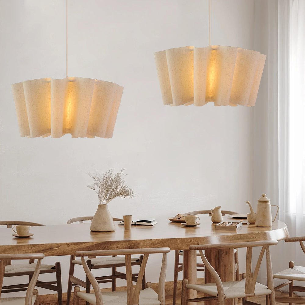 Modern Wavy Linen Drum Pendant Light - Nordic Ruffled Fabric Chandelier