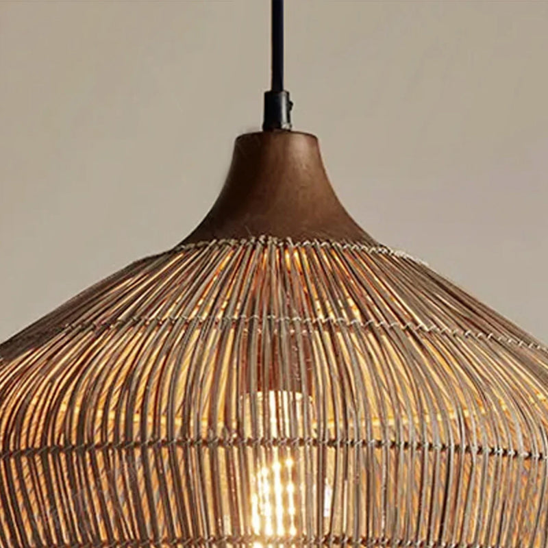 Wabi-sabi Retro Rattan Pendant Wicker Light Fixture Hand-Woven Coastal Boho Rayora Lamp