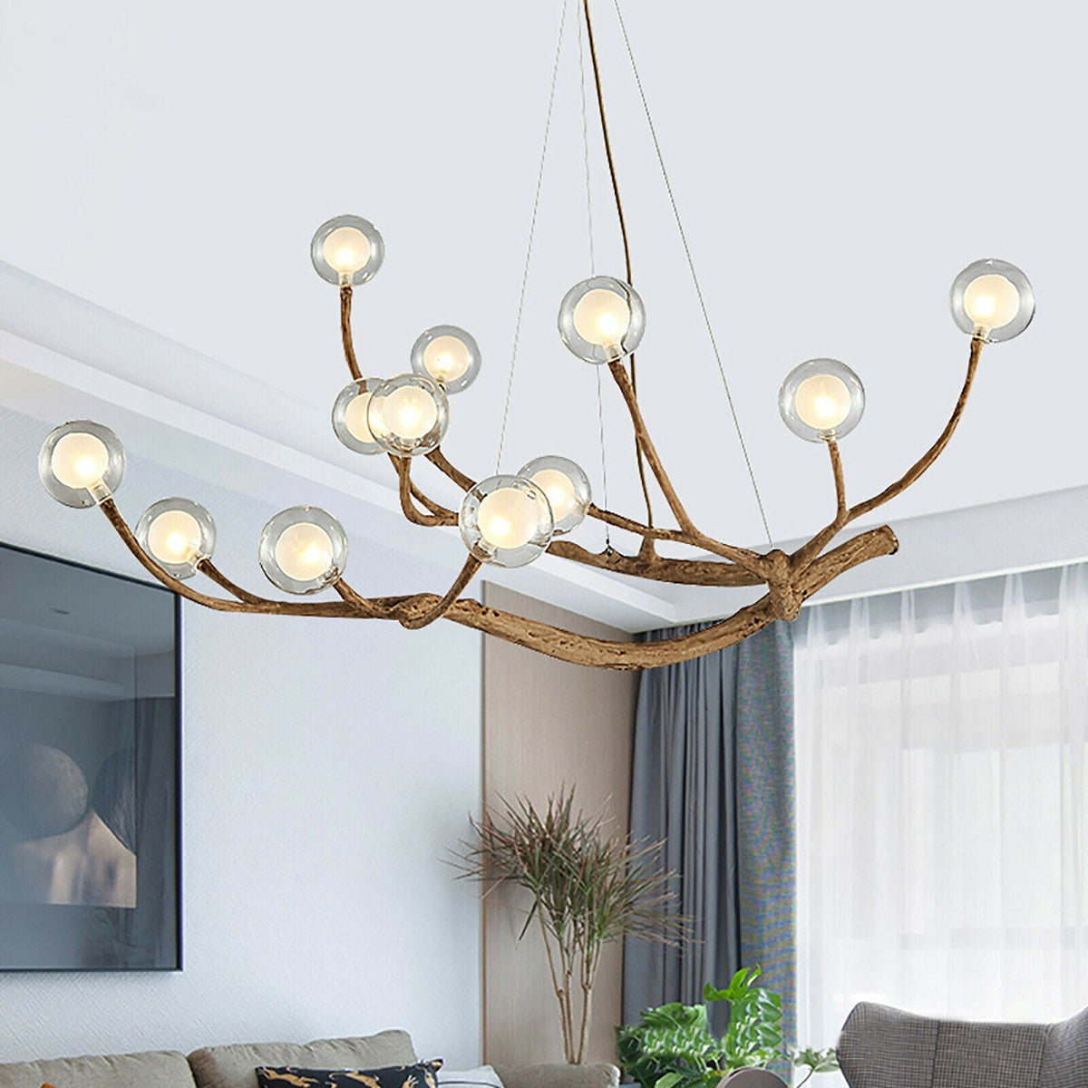 Organic Branch Chandelier - Modern Tree Branch Light with Glass Globes