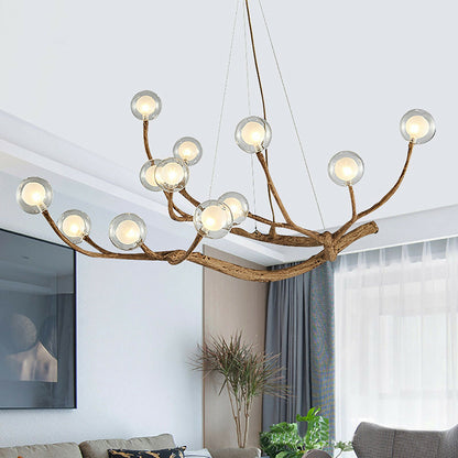 Organic Branch Chandelier - Modern Tree Branch Light with Glass Globes
