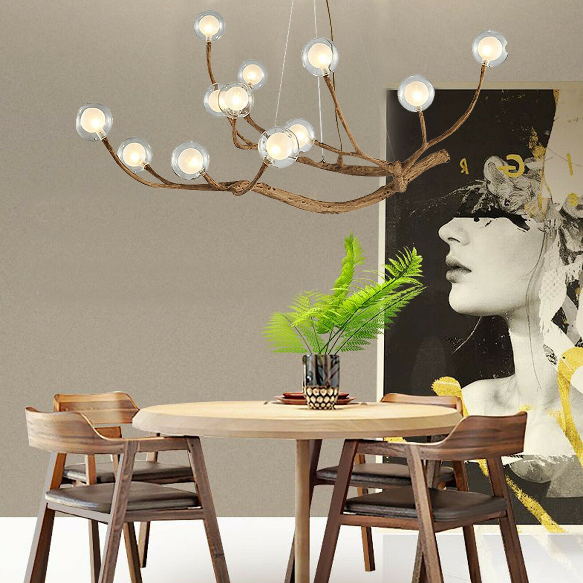 Organic Branch Chandelier - Modern Tree Branch Light with Glass Globes