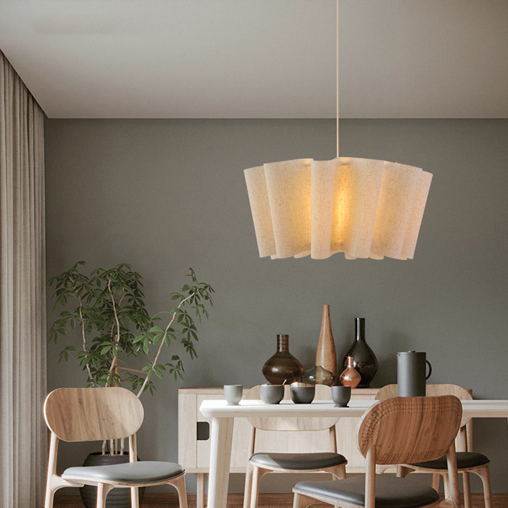 Modern Wavy Linen Drum Pendant Light - Nordic Ruffled Fabric Chandelier