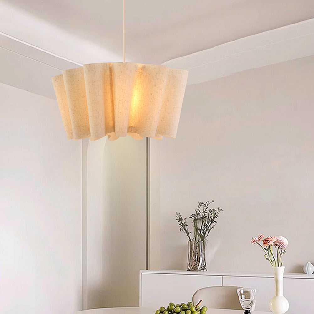 Modern Wavy Linen Drum Pendant Light - Nordic Ruffled Fabric Chandelier
