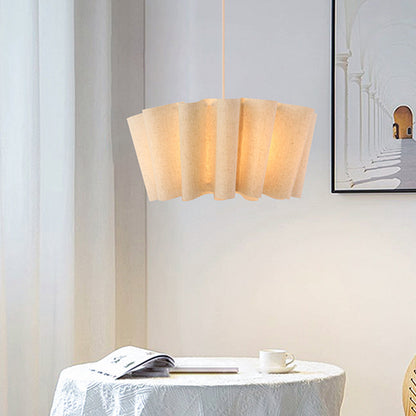 Modern Wavy Linen Drum Pendant Light - Nordic Ruffled Fabric Chandelier