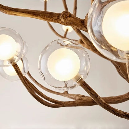 Organic Branch Chandelier - Modern Tree Branch Light with Glass Globes