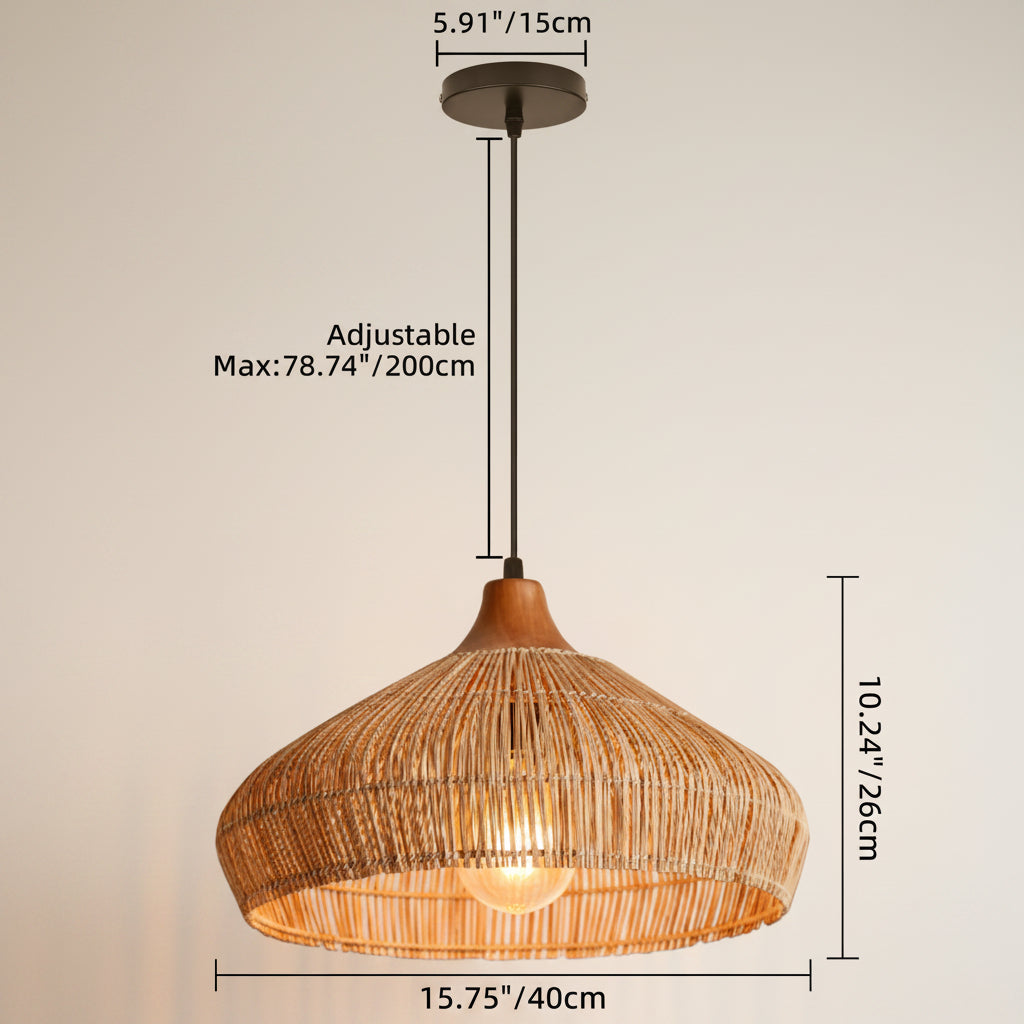 Wabi-sabi Retro Rattan Pendant Wicker Light Fixture Hand-Woven Coastal Boho Rayora Lamp