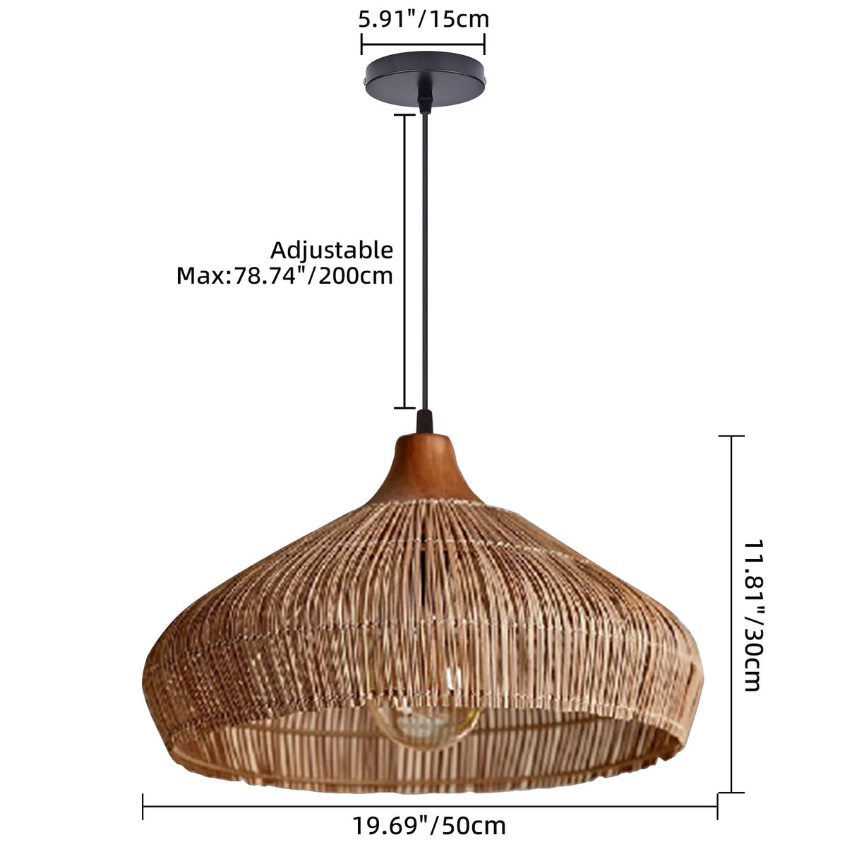 Wabi-sabi Retro Rattan Pendant Wicker Light Fixture Hand-Woven Coastal Boho Rayora Lamp