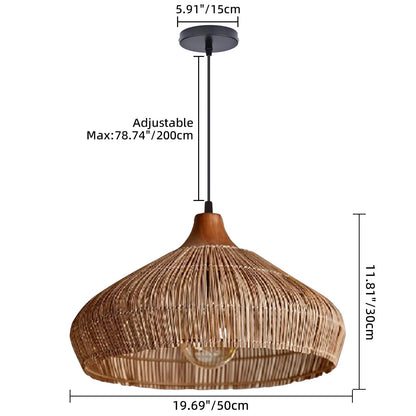 Wabi-sabi Retro Rattan Pendant Wicker Light Fixture Hand-Woven Coastal Boho Rayora Lamp