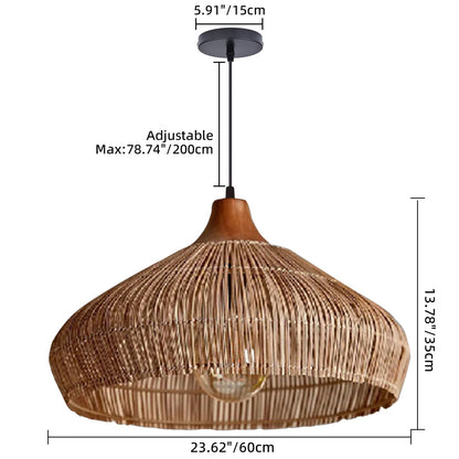Wabi-sabi Retro Rattan Pendant Wicker Light Fixture Hand-Woven Coastal Boho Rayora Lamp
