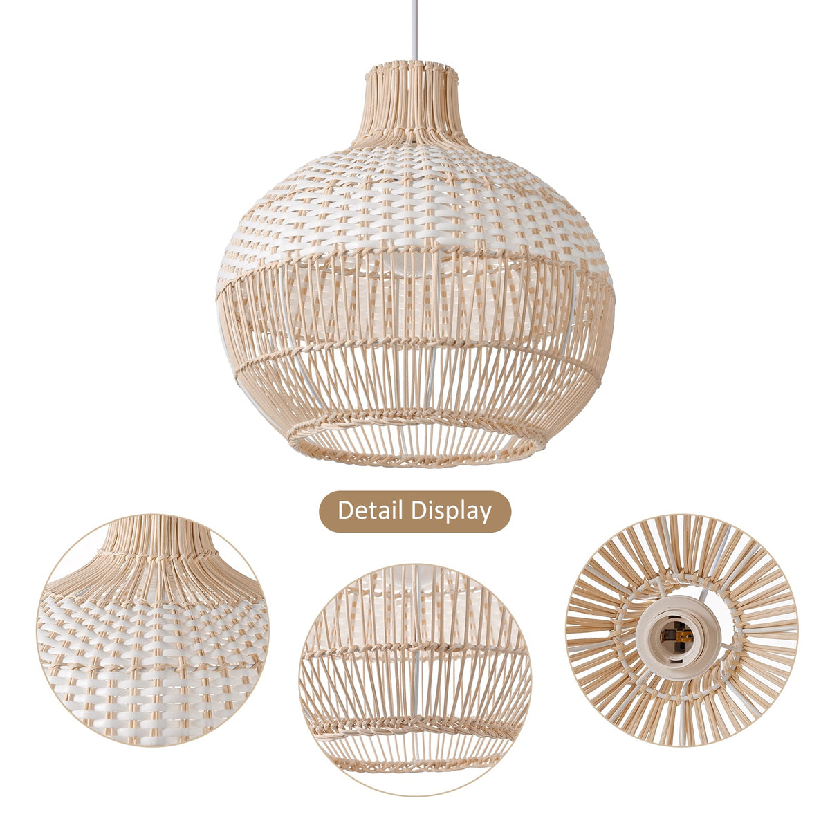 Handwoven Rattan Pendant Light for Kitchen Island – Boho Ceiling Lamp