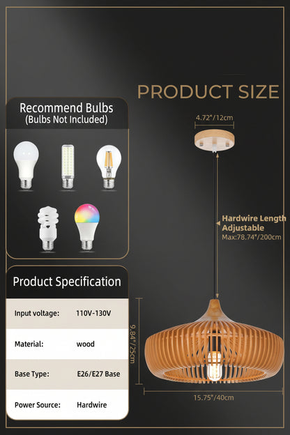 Handcrafted Natural Wood Fin Chandelier - Scandi Style Hanging Lamp