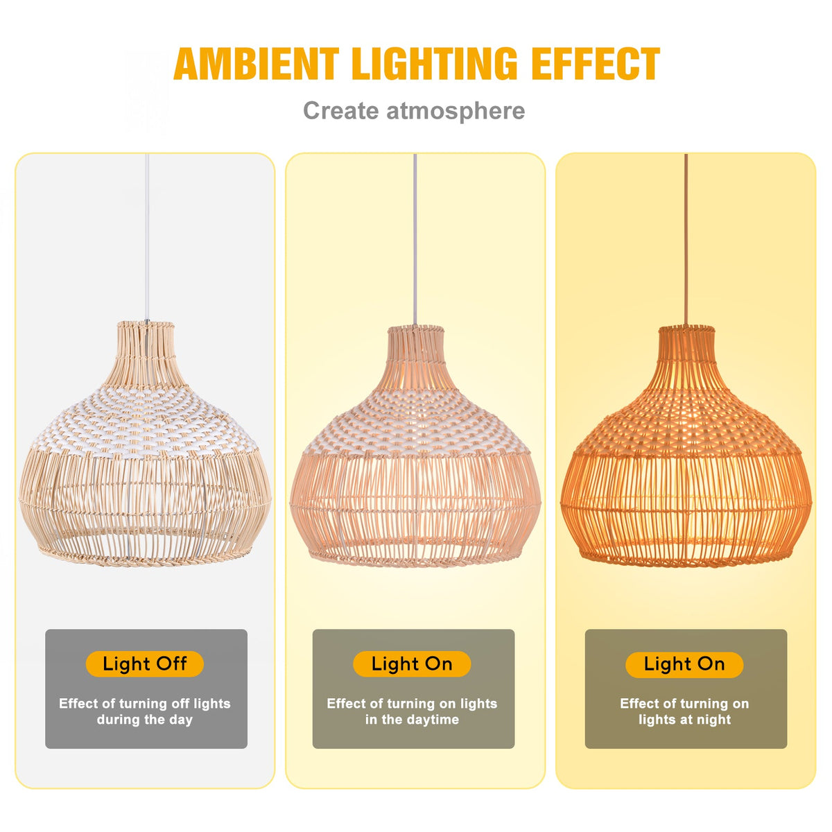 White Rattan Pendant Light Woven Rattan Lampshade