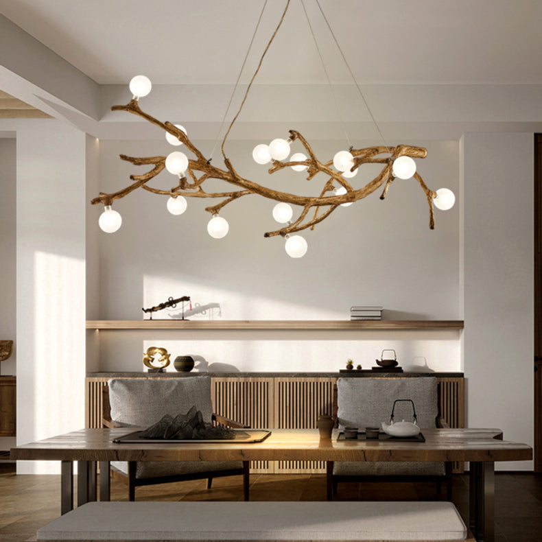 Organic Branch Chandelier - Modern Tree Branch Light with Glass Globes