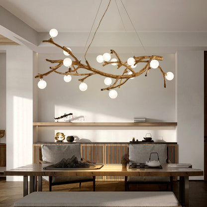 Organic Branch Chandelier - Modern Tree Branch Light with Glass Globes
