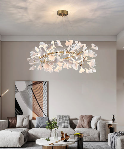 GINKA Gold & White Ginkgo Leaf Flush Mount Chandelier