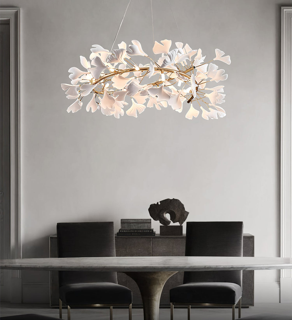 GINKA Gold & White Ginkgo Leaf Flush Mount Chandelier
