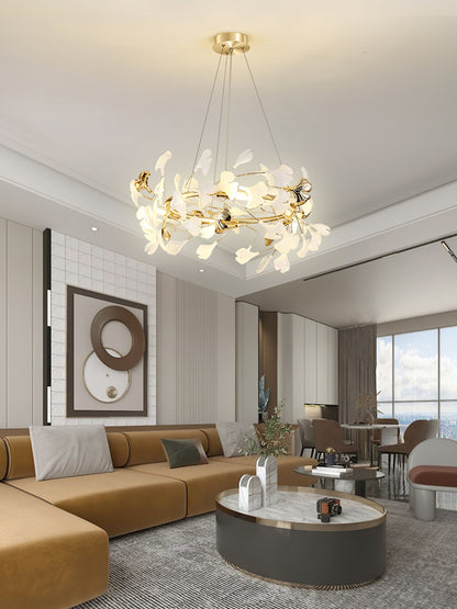 GINKA Gold & White Ginkgo Leaf Flush Mount Chandelier