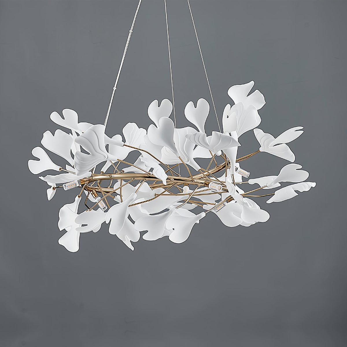 GINKA Gold & White Ginkgo Leaf Flush Mount Chandelier