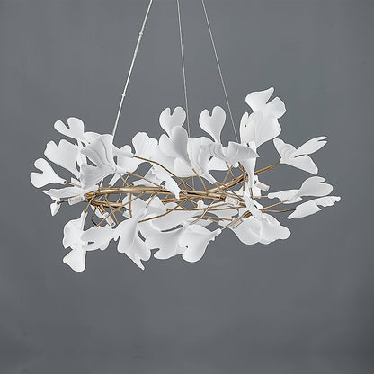 GINKA Gold & White Ginkgo Leaf Flush Mount Chandelier