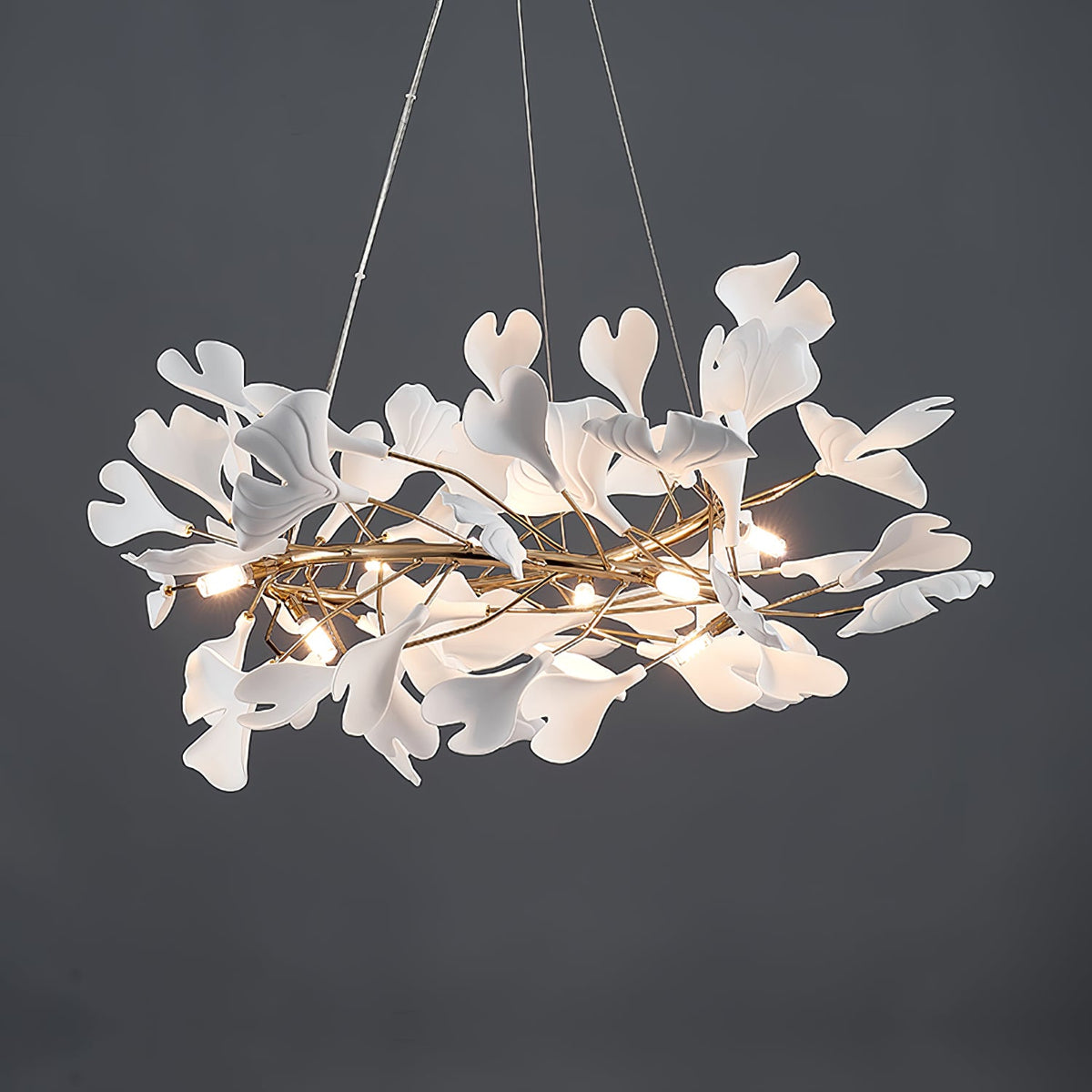 GINKA Gold & White Ginkgo Leaf Flush Mount Chandelier