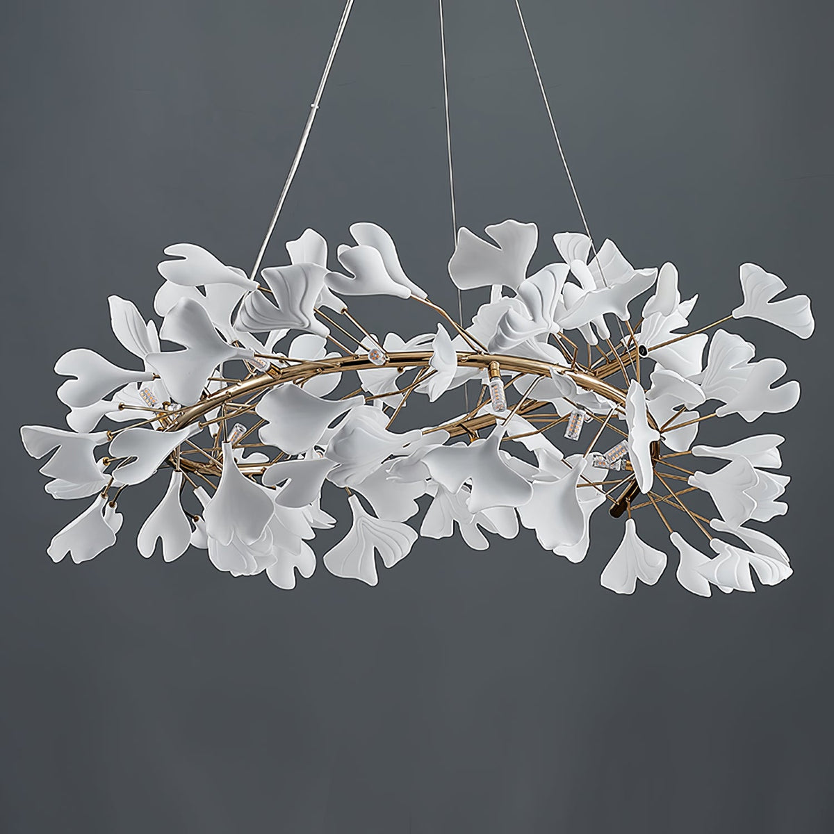 GINKA Gold & White Ginkgo Leaf Flush Mount Chandelier