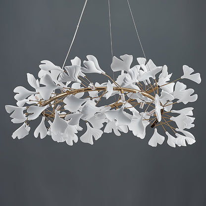 GINKA Gold & White Ginkgo Leaf Flush Mount Chandelier