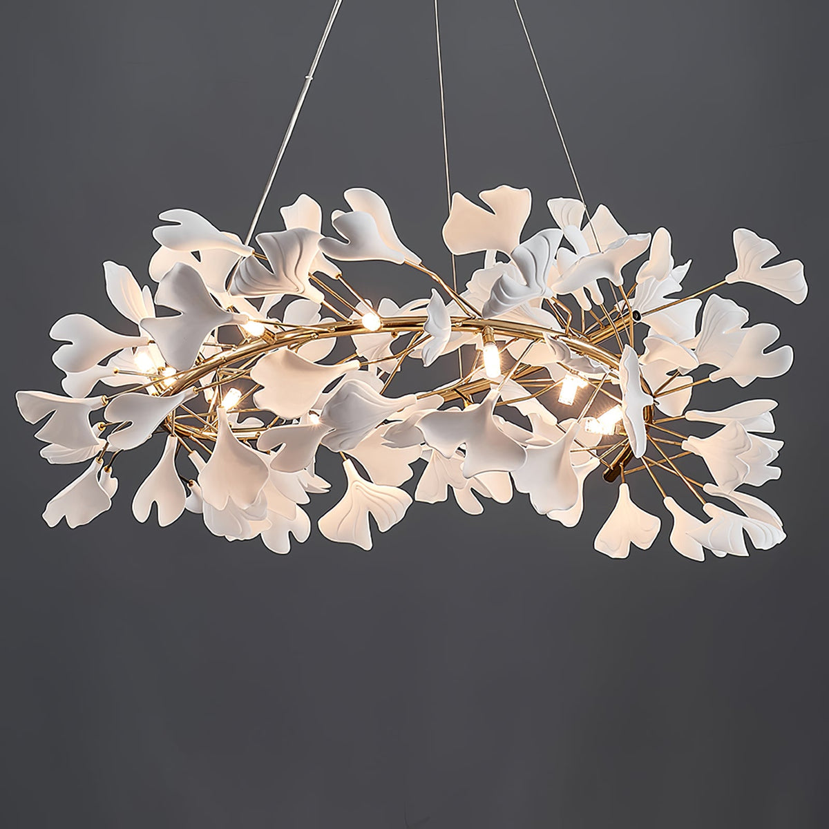 GINKA Gold & White Ginkgo Leaf Flush Mount Chandelier