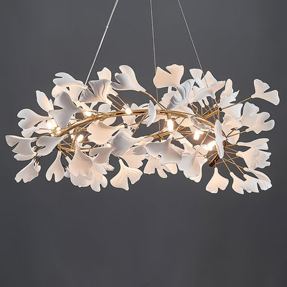 GINKA Gold & White Ginkgo Leaf Flush Mount Chandelier