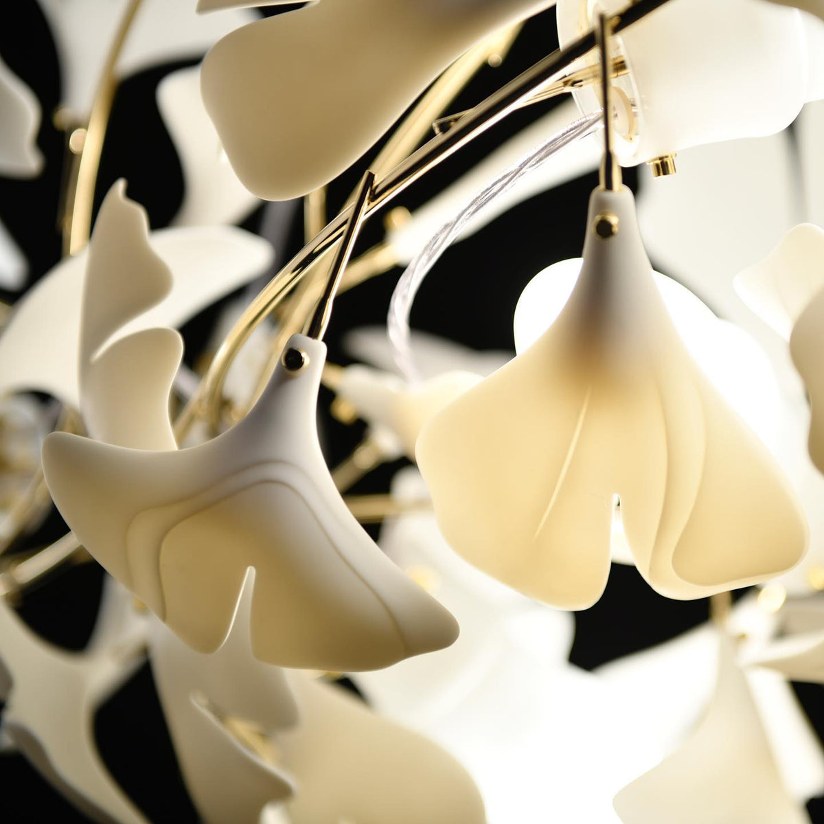 GINKA Gold & White Ginkgo Leaf Flush Mount Chandelier