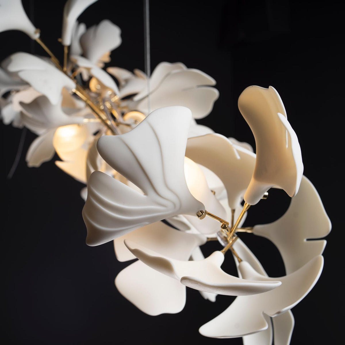GINKA Gold & White Ginkgo Leaf Flush Mount Chandelier