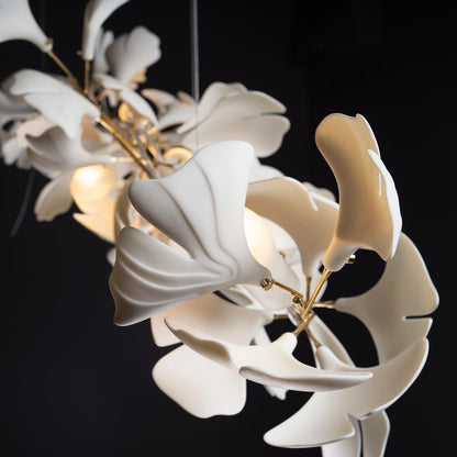 GINKA Gold & White Ginkgo Leaf Flush Mount Chandelier