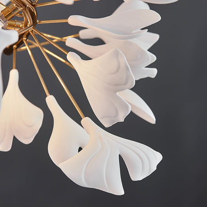 GINKA Gold & White Ginkgo Leaf Flush Mount Chandelier