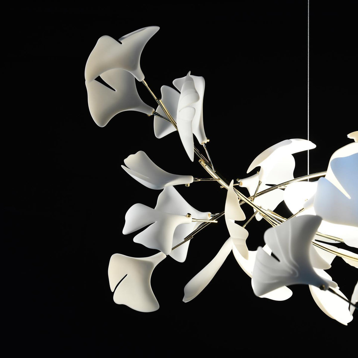 GINKA Gold & White Ginkgo Leaf Flush Mount Chandelier
