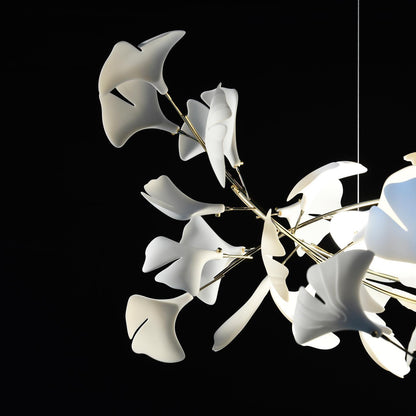 GINKA Gold & White Ginkgo Leaf Flush Mount Chandelier