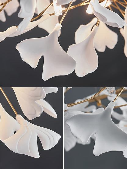GINKA Gold & White Ginkgo Leaf Flush Mount Chandelier