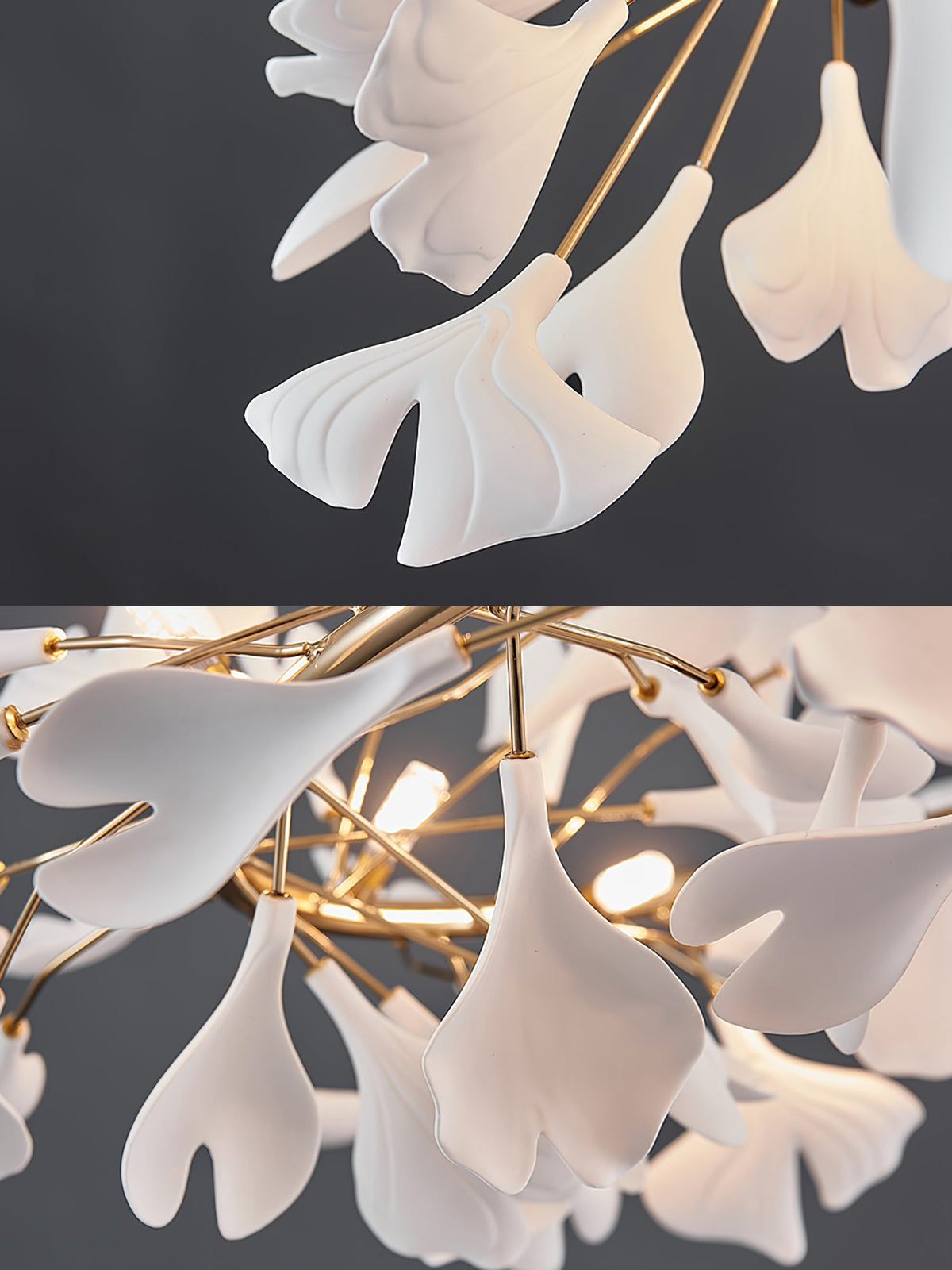 GINKA Gold & White Ginkgo Leaf Flush Mount Chandelier