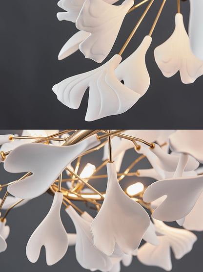 GINKA Gold & White Ginkgo Leaf Flush Mount Chandelier