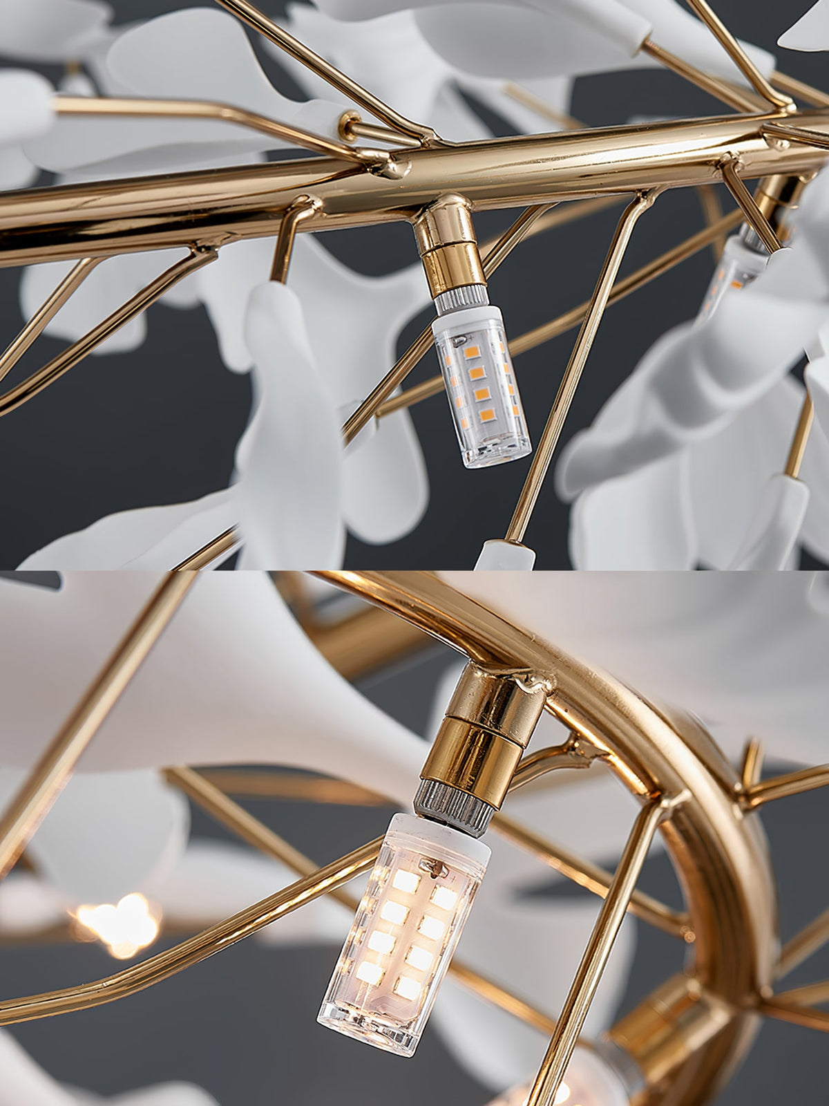 GINKA Gold & White Ginkgo Leaf Flush Mount Chandelier