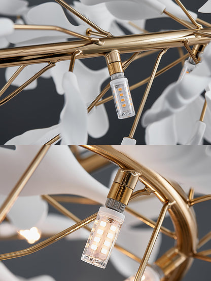 GINKA Gold & White Ginkgo Leaf Flush Mount Chandelier