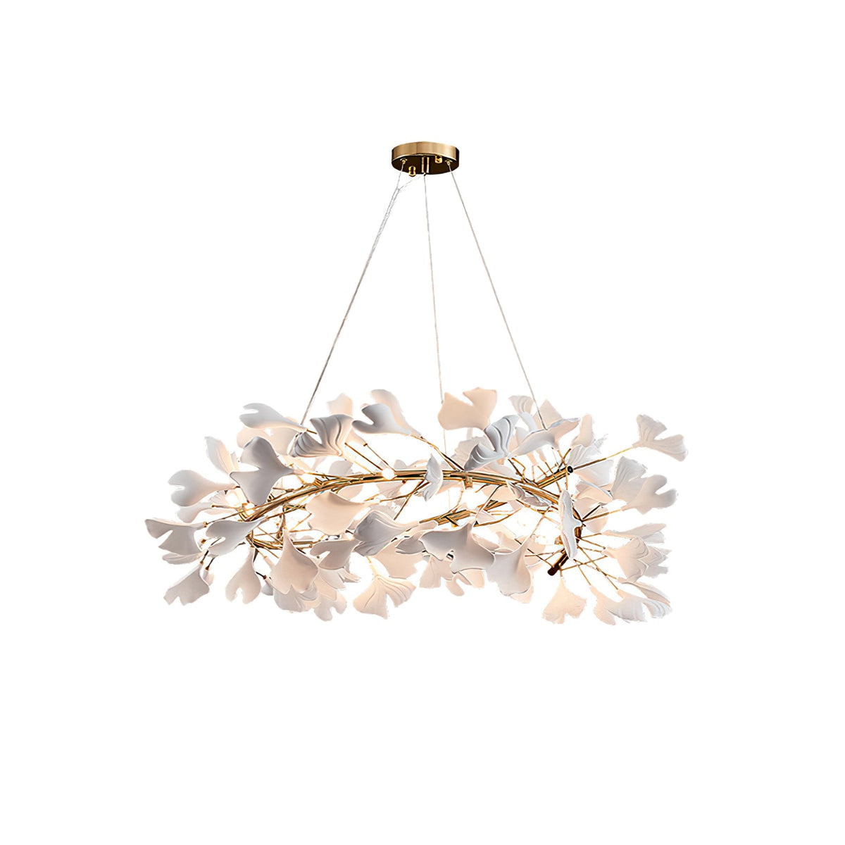 GINKA Gold & White Ginkgo Leaf Flush Mount Chandelier