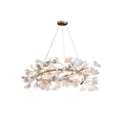 GINKA Gold & White Ginkgo Leaf Flush Mount Chandelier