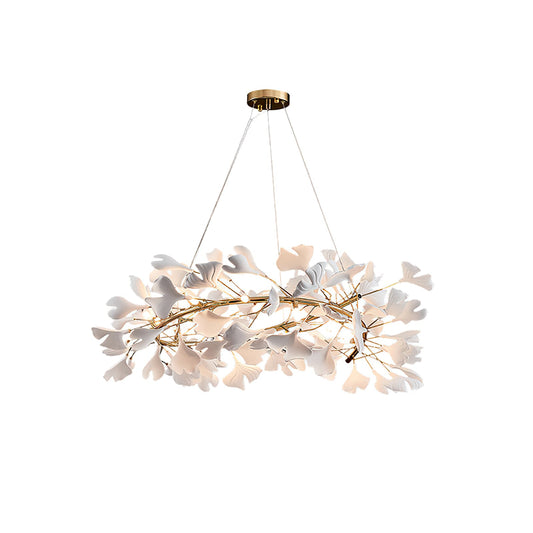 GINKA Gold & White Ginkgo Leaf Flush Mount Chandelier