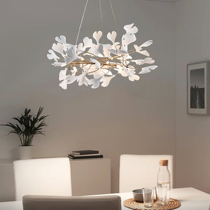 GINKA Gold & White Ginkgo Leaf Flush Mount Chandelier