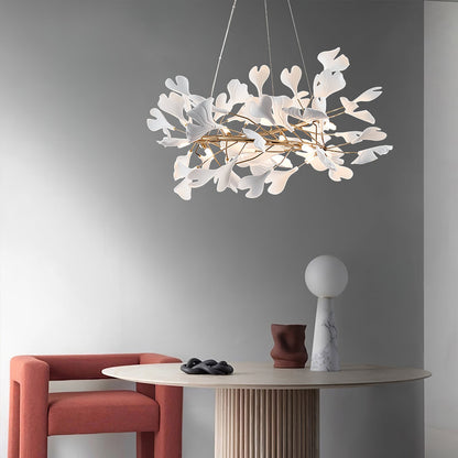 GINKA Gold & White Ginkgo Leaf Flush Mount Chandelier
