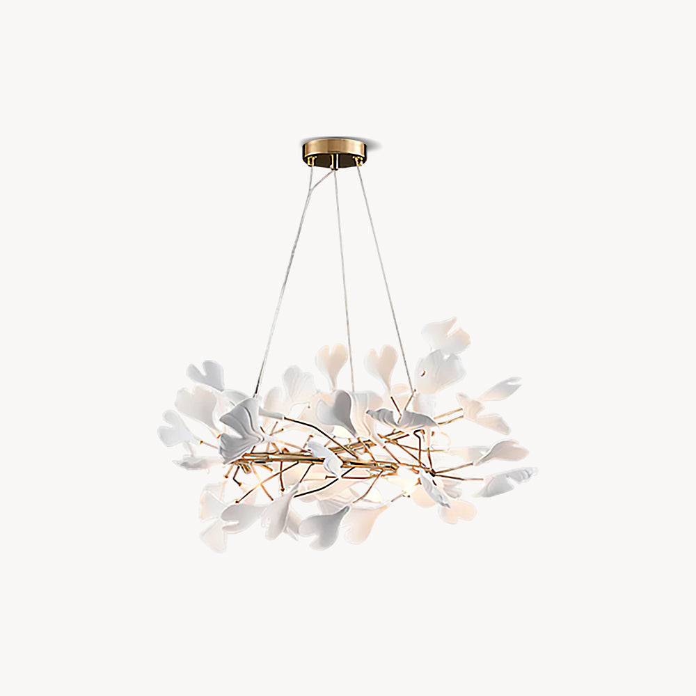 GINKA Gold & White Ginkgo Leaf Flush Mount Chandelier