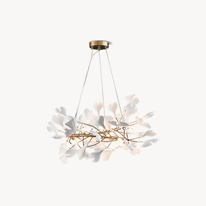 GINKA Gold & White Ginkgo Leaf Flush Mount Chandelier