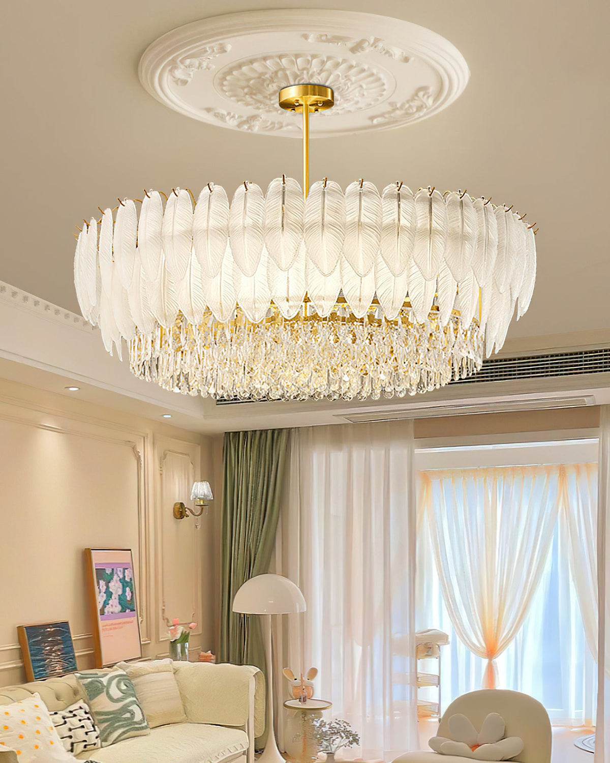 PIUMA White Feather Crystal Chandelier