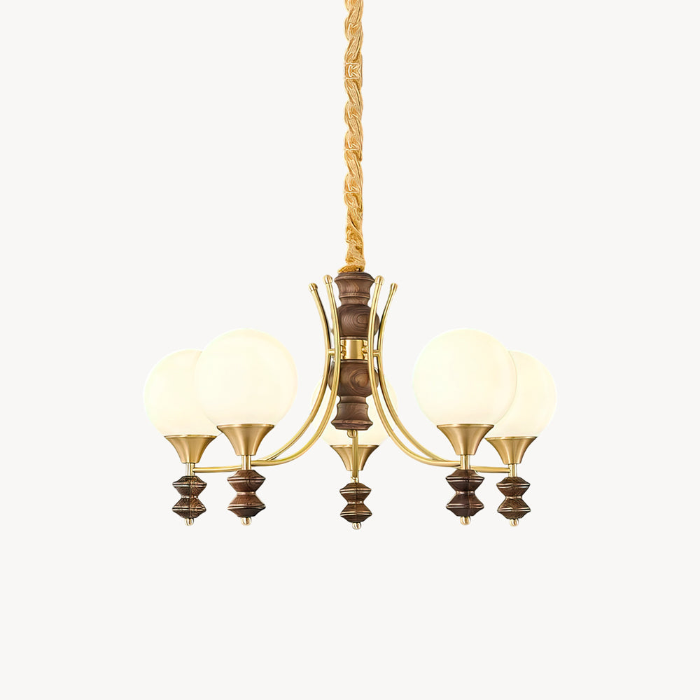 BOSCHETTO Walnut & Brass Globe Chandelier